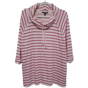 Chaps White and Pink Cowl Neck 3/4 Sleeve Top